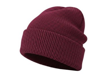 Bu resim, soğuk havaya uygun yumuşak ve kalın bir maddeden yapılmış gibi görünen kestane rengi örgü bir şapka gösteriyor. Şapkanın kaburgalı bir dokusu ve sıcak ve rahat bir uyumu var. Basit, klasik bir tasarım içeriyor.