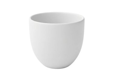 Bu resim, pürüzsüz, yuvarlak şekilli ve temiz, süslenmemiş bir yüzeye sahip minimalist beyaz seramik bir kase sergiliyor. Kase tasarımı modern ve işlevseldir.,