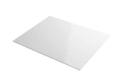 Bu resim düz, dikdörtgen bir çarşaf, pürüzsüz, parlak bir bitiş çizgisini bembeyaz bir renkle gösterir. Malzeme ya akrilik ya da benzer bir plastik türü gibi görünüyor, düz beyaz arka plana yerleştirilmiş. Çeşitli aplikasyonlar için kullanılabilir.