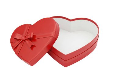 Görüntüde beyaz bir iç yapısı olan kırmızı kalp şeklinde büyüleyici ve şık bir kutu var. Kutu bir fiyonka bağlanmış dekoratif kırmızı bir kurdeleyle süslenmiş ve biraz da sofistike bir dokunuş eklenmiş. Görünüşe göre hediyeler, mücevherler ya da diğer şeyler için tasarlanmış.