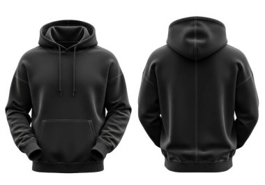 Görüntü, ön fermuarı ve ön cebi olan siyah kapüşonlu bir sweatshirt 'ü gösteriyor. Kapüşonlunun kollarında şık bir dokunuş için ayarlanabilir uygun ve kontrastlı dikişler var. Yumuşak, esnek bir masaldan yapılmış gibi görünüyor.