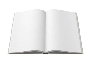 Resim, temiz, boş beyaz sayfalar ve koyu kahverengi ciltli açık bir kitabı gösteriyor. Kitap yeni ve kullanılmamış gibi görünüyor, sayfaları genişçe açılmış olarak ayakta duruyor, onu kelimeler ve fikirlerle doldurmak için bir beklenti hissi veriyor. Omurga.