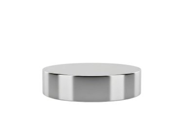 Görüntü, pürüzsüz, yansıtıcı bir yüzeyi ve hafif desenli kenarı olan parlak, yuvarlak bir metalik nesneyi gösteriyor. Parlak, parlak bir metalden yapılmış gibi görünüyor, muhtemelen paslanmaz çelik ya da krom, ve düz bir silindirik şekli var.