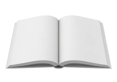 Resim, temiz, boş beyaz sayfalar ve basit beyaz bir kapağı olan açık bir kitabı gösteriyor. Kitap sade bir zemin üzerine yerleştirilir, minimalist ve taze bir görünüm verir, sanki düşünceler ve fikirlerle doldurulmaya hazırmış gibi..