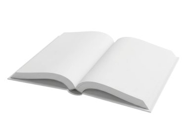 Resim boş, el değmemiş beyaz sayfaları tarafsız bir arkaplana yaslanmış açık bir kitabı gösteriyor. Kitap, onun boşluk ve okuma ve yazma potansiyelini vurgulayan temiz ve basit bir tasarıma sahip orta büyüklükte görünüyor..
