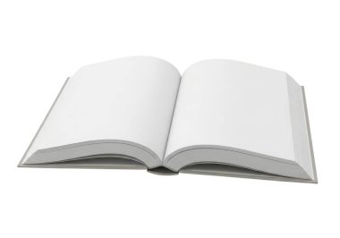 Görüntü açık bir kitap tasvir ediyor. Temiz, beyaz bir iç kapağı ve basit, nötr renkli bir kapağı var. Sayfalar boş. Yazmak, okumak ya da çalışmak için yeni bir başlangıç öneriliyor. Kitap iyi bağlanmış gibi görünüyor ve düz bir arkaplan üzerine kurulmuş,