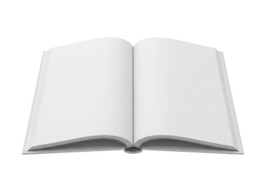 Resim, sayfaları geniş, boş beyaz sayfalar sergilenen, düz bir kitap tasvir eder. Kitabın omurga boyunca görünür dikişleri ve altında hafif bir gölgesi olan temiz, minimalist bir tasarımı var. Bu da düz bir surfeye yerleştirildiğini gösteriyor.