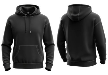 Bu resim siyah kapüşonlu bir sweatshirt 'ü gösteriyor. Günlük veya spor giysiler için tasarlanmış. Tişörtte ön kanguru cebi, askılı başlık ve tırtıklı kelepçeli uzun kollar var. Yumuşak, muhtemelen tüylü bir maddeden yapılmış gibi görünüyor.