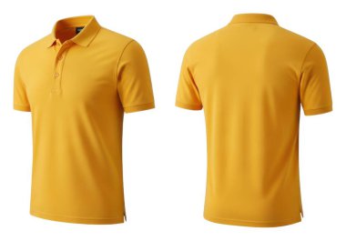 Görüntüde canlı sarı kısa kollu polo gömlek ve klasik yaka ve düğme plaketi var. Ön manzara düzgün dikişleri ve pürüzsüz kumaşı ön plana çıkarırken, arka görüş düz, rahat bir tasarımı küçük bir logo veya etiket ile ortaya koyuyor