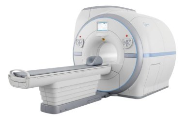 Görüntü modern tıbbi teşhiste kritik bir araç olan gelişmiş bir MRI (Manyetik Rezonans Görüntüleme) makinesini betimlemektedir. Bu cihaz, vücut içindeki organ ve dokuların detaylı görüntülerini oluşturmak için güçlü manyetik alanlar ve radyo dalgaları kullanır.,