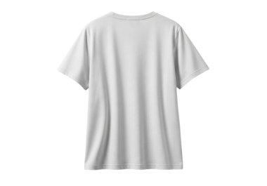 Görüntü, arkadan görülen sade, kısa kollu bir tişörtü gösteriyor. Kumaş yumuşak ve hafif gevşek görünüyor. Klasik bir boyun ve omuz dikişleri ve yaka çevresindeki küçük dikişler görünüyor..