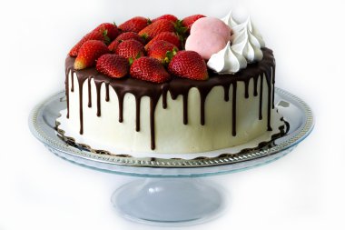 lezzetli kek taze çilek ve macarons