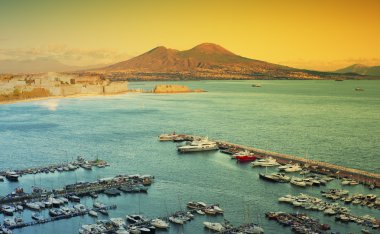 view of the Bay of Naples with Vesuvius in the background clipart