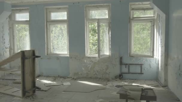 Panela Lenta Torno Sala Abandonada Radar Duga Chernobyl Ucrânia Filmagem — Vídeo de Stock