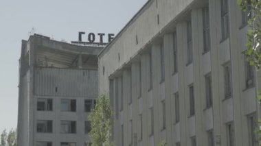 Static clip of the derelict  Hotel Polissya in Pripyat, Chernobyl. Ungraded Log Footage