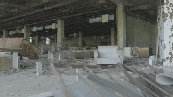 Câmera Sobe Para Revelar Interior Supermercado Abandonado Pripyat Chernobyl — Vídeo de Stock
