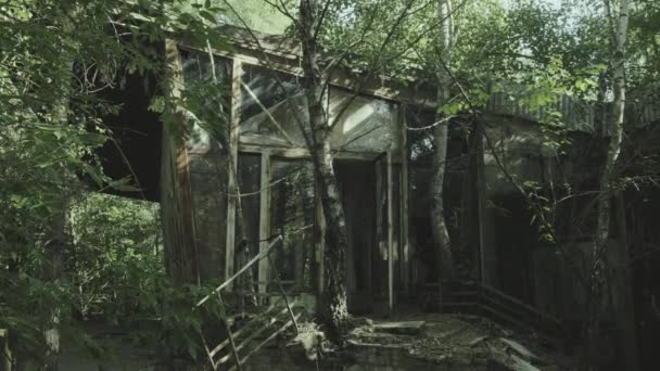 Statiskt Klipp Från Framsidan Det Förfallna Pripyat Caféet Tjernobyl — Stockvideo