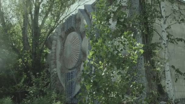 Statikus Mozaik Felvétel Elhagyott Prometey Mozi Falán Pripyatban Csernobilban Fokozatos — Stock videók