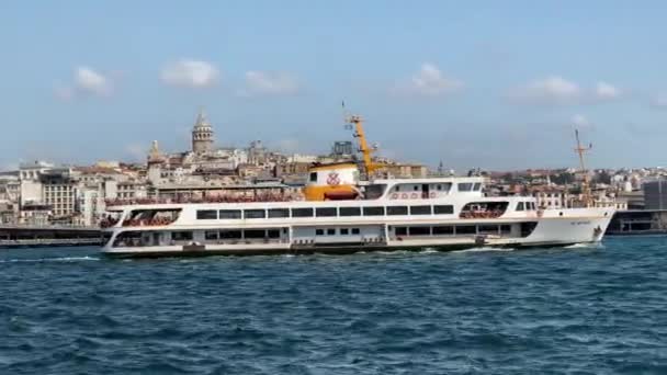 Camera Follows Old Bosporus Ferry Golden Horn Istanbul Taken Blustery — Stock Video