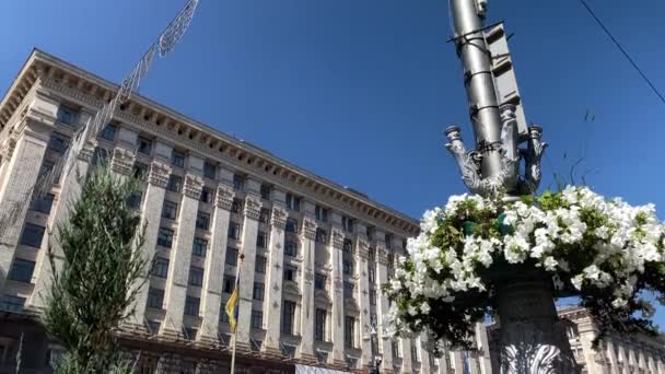 Pan Impressive Facade Kiev City Hall Khreschatyk Ukraine Framed Pretty — Stock Video