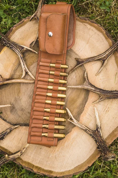 Cinturón de caza con balas y muchas astas — Foto de Stock
