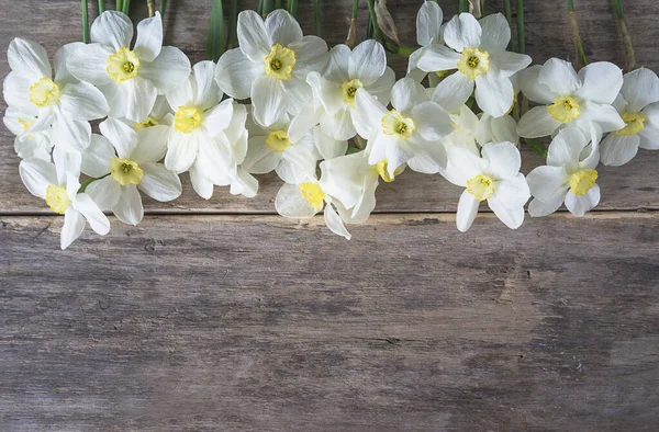 Bunch White Daffodils Old Non Paint Wooden Background — Fotografia de Stock