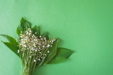 Yeşil arka planda vadideki zambaklar. Tex için boşluk