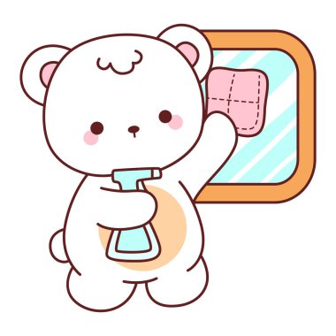 Tatlı ayı kış ikonunun resmi. Ayı kışı pencereyi siler