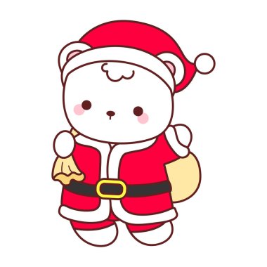 Noel temalı şirin ayı kış ikonu tasviri. Noel Baba kostümlü ayı kışı