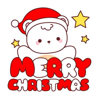 Noel temalı şirin ayı kış ikonu tasviri. Ayı kışı Mutlu noeller metniyle