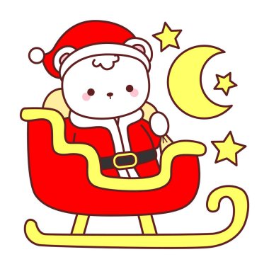 Noel temalı şirin ayı kış ikonu tasviri. Ayı kışı trende geçiyor.