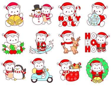 Noel temalı şirin ayı kış ikonu tasviri. Ayı kışı yılbaşı partisinin varyasyonunda