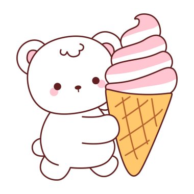 Tatlı ayı kış ikonunun resmi. Ayı kışı çilekli dondurma getirir.