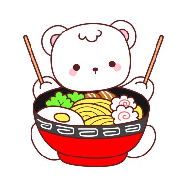 Tatlı ayı kış ikonunun resmi. Ayı kışı ramen yemek ister.