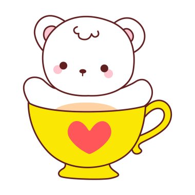 Tatlı ayı kış ikonunun resmi. Ayı kışı çay fincanına sıkıştı.