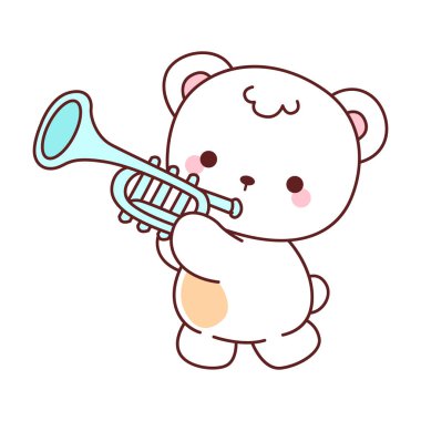 Tatlı ayı kış ikonunun resmi. Trompet çalan ayı kışı