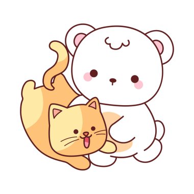 Tatlı ayı kış ikonunun resmi. Ayı kışı kedi yavrusuyla oynuyor