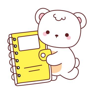 Tatlı ayı kış ikonunun resmi. Ayı kışı sarı bir kitap getirir.