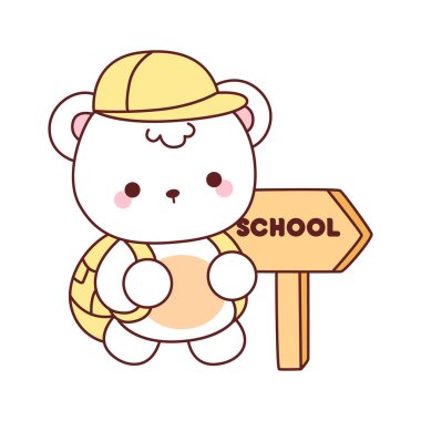 Tatlı ayı kış ikonunun resmi. Ayı kışı okula gitmek ister.