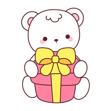 Tatlı ayı kış ikonunun resmi. Ayı kışı bir hediye kutusu getir.