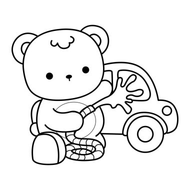 Sevimli ayı kış ikonunun renkli sayfaları. Ayı kışı araba yıkamanın ana hatları