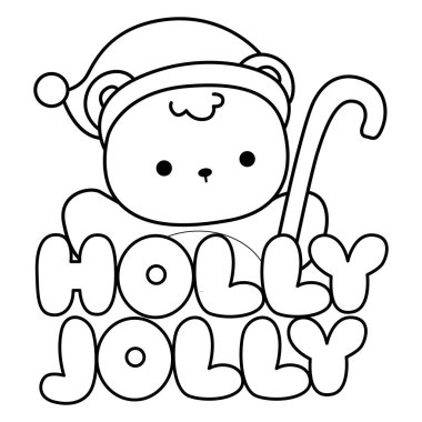 Noel temalı şirin ayı kış ikonunun renkli sayfaları. Ayı kışının ana hatları kutsal yazıyla