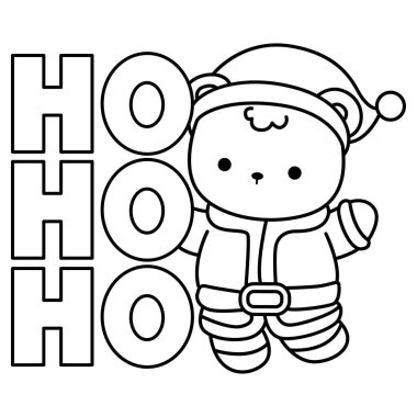 Noel temalı şirin ayı kış ikonunun renkli sayfaları. Ho ho metin ile ayı kış taslağı