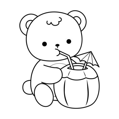 Sevimli ayı kış ikonunun renkli sayfaları. Ayı kışının ana hatları hindistan cevizi suyu içmek.