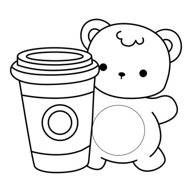 Sevimli ayı kış ikonunun renkli sayfaları. Ayı kışı çizgisi Bir fincan kahve getir