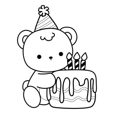 Sevimli ayı kış ikonunun renkli sayfaları. Ayı kışı çizgisi Bir doğum günü pastası getir