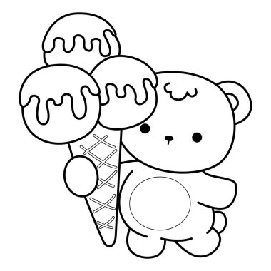 Sevimli ayı kış ikonunun renkli sayfaları. Ayı kışının ana hatlarıyla üç top dondurma getir.