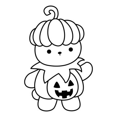 Cadılar Bayramı temalı şirin ayı kış ikonunun renkli sayfaları. Cadılar bayramında balkabağı kostümü giymiş ayı kışı.