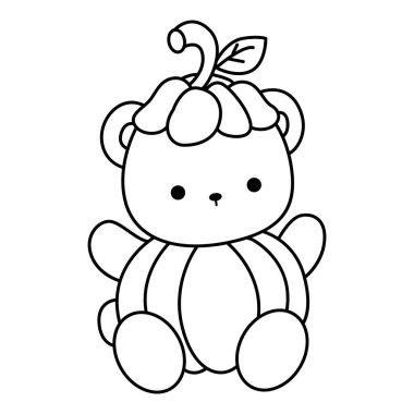 Cadılar Bayramı temalı şirin ayı kış ikonunun renkli sayfaları. Ayı kışı ve balkabağı kostümü.