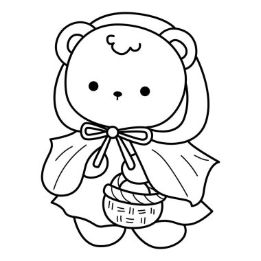 Cadılar Bayramı temalı şirin ayı kış ikonunun renkli sayfaları. Kırmızı başlık giymiş ayı kışının ana hatları.